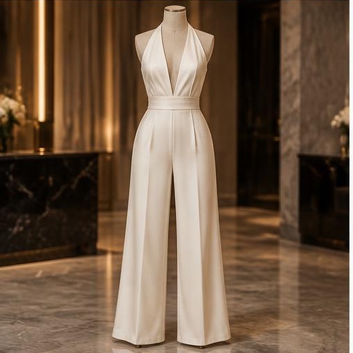 Ivory reception jumpsuit on a mannequin