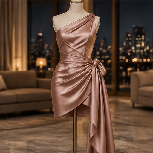 Asymmetric satin dress on a mannequin