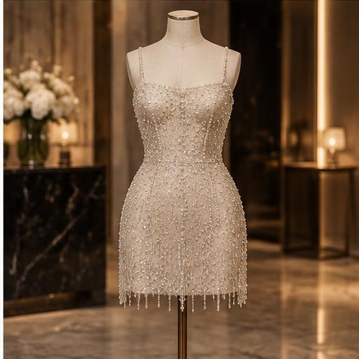 Beaded reception dress on a mannequin