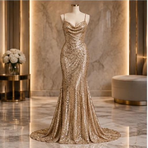 Gold beaded birthday evening dress