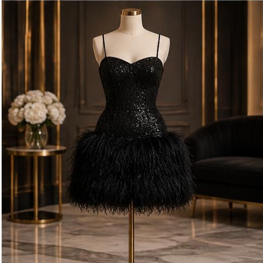 Black feather-trim birthday dress