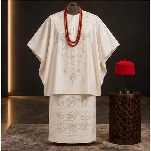 Ivory Edo attire on a mannequin