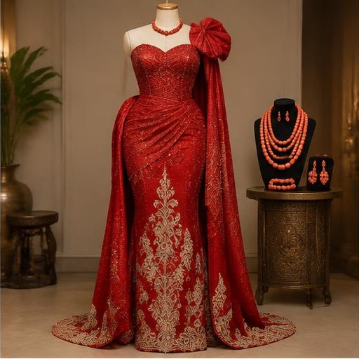 Red Edo dress on a mannequin