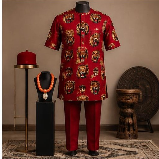 Red isi agu menswear on a mannequin