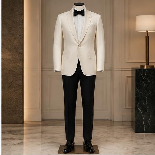 Ivory dinner jacket on a mannequin