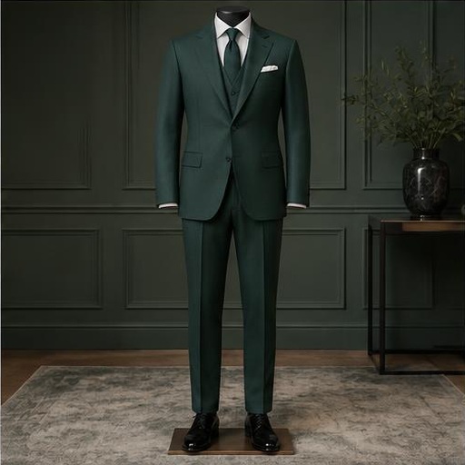 Deep green formal suit on a mannequin