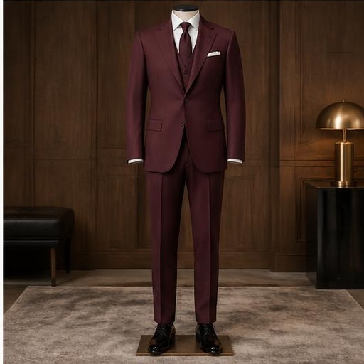 Burgundy formal suit on a mannequin